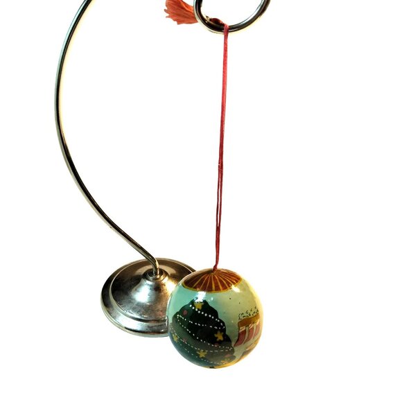 Christmas Ornament Creepy Bear Family Scene Vintage Hand Painted Folk Art - Picture 8 of 10